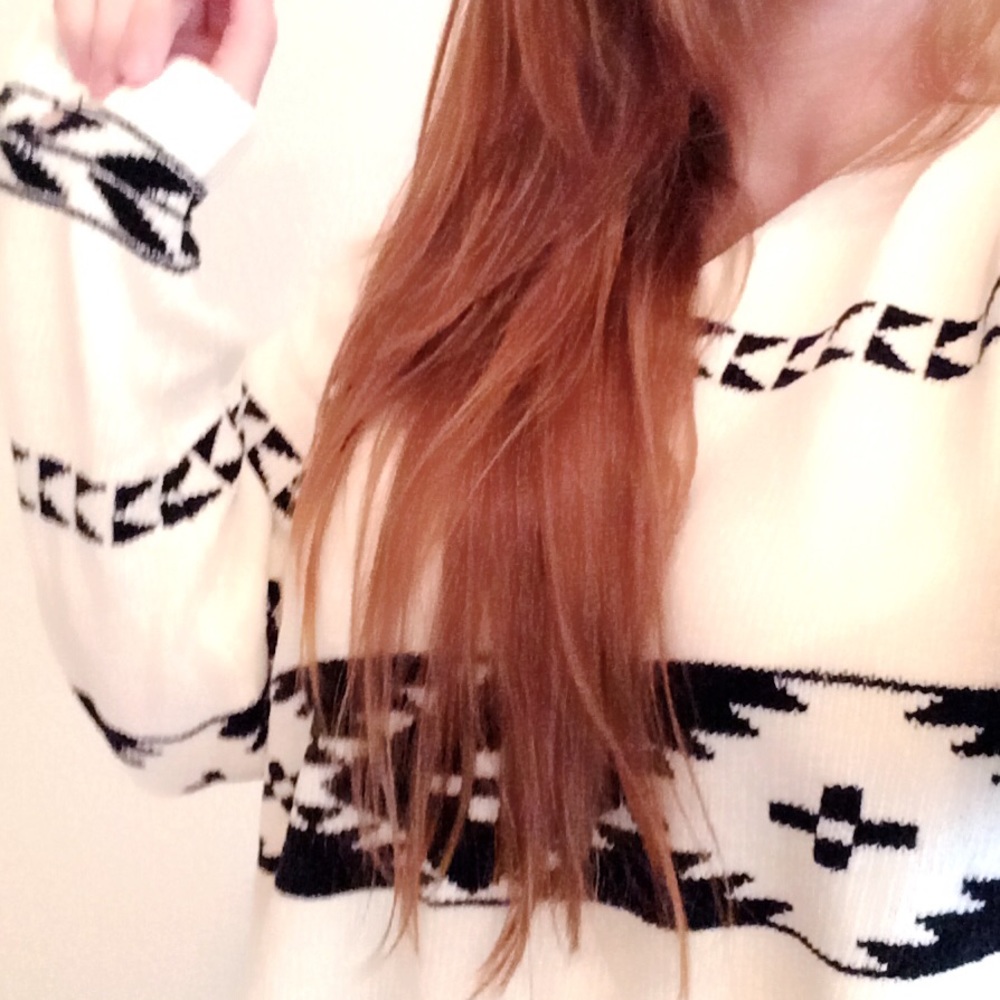 Oversized Vintage sweater long sleeve v neck tribal Aztec boho jumper 90’s print